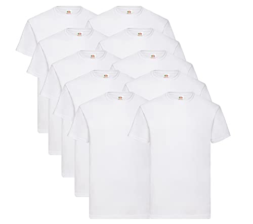 Fruit of the Loom 10 T Shirts Valueweight T Rundhals S M L XL XXL 3XL 4XL 5XL Übergröße Diverse Farbsets auswählbar, 10erWeiss + 1 HL Kauf Notizblock, L von Fruit of the Loom