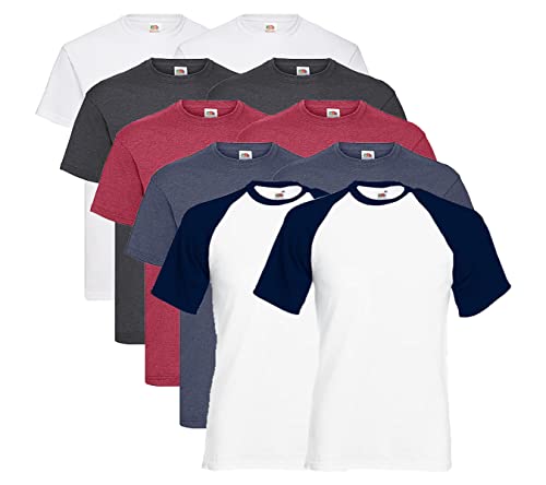 Fruit of the Loom 10 T Shirts Valueweight T Rundhals S M L XL XXL 3XL 4XL 5XL Übergröße Diverse Farbsets auswählbar, BaseballSet7 + 1 HL Kauf Notizblock, M von Fruit of the Loom