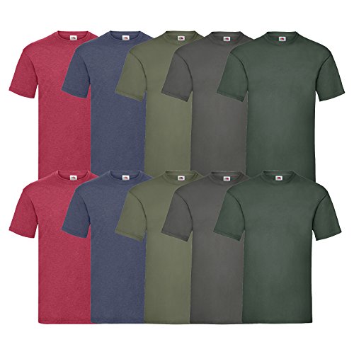 Fruit of the Loom 10 T Shirts Valueweight T Rundhals S M L XL XXL 3XL 4XL 5XL Übergröße Diverse Farbsets auswählbar (L, 2 Vintage H.Red/2 Vintage H.Navy/2 Graphite/2 Olive/2 Flaschengrün) von Fruit of the Loom