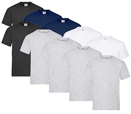 Fruit of the Loom 10er Pack Heavy T, Farbe:4X Grau + 2X Schwarz + 2X Weiss + 2X Navy + 1 HL Kauf Notizblock, Größe:XXL von Fruit of the Loom