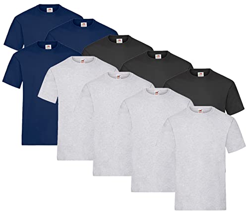 Fruit of the Loom 10er Pack Heavy T, Farbe:4X Grau + 3X Navy + 3X Schwarz + 1 HL Kauf Notizblock, Größe:XL von Fruit of the Loom