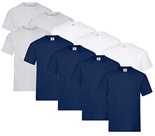 Fruit of the Loom 10er Pack Heavy T, Farbe:4X Navy + 3X Grau + 3X Weiss + 1 HL Kauf Notizblock, Größe:3XL von Fruit of the Loom