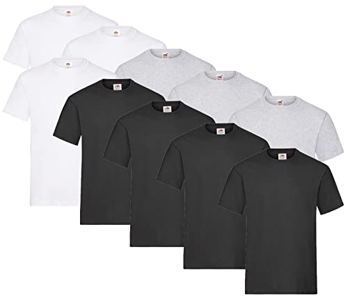Fruit of the Loom 10er Pack Heavy T, Farbe:4X Schwarz + 3X Weiss + 3X Grau + 1 HL Kauf Notizblock, Größe:3XL von Fruit of the Loom