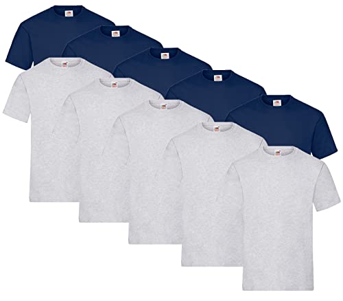 Fruit of the Loom 10er Pack Heavy T, Farbe:5X Grau + 5X Navy + 1 HL Kauf Notizblock, Größe:M von Fruit of the Loom