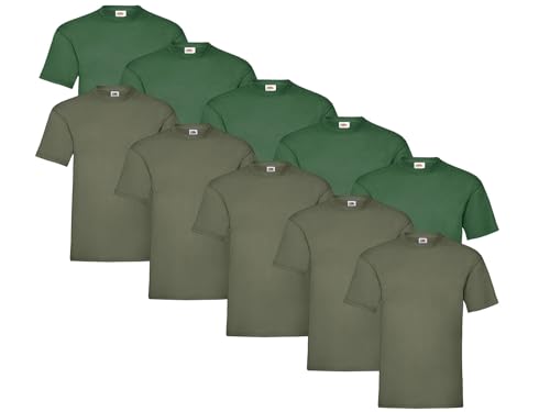 Fruit of the Loom 10er Pack Heavy T, Farbe:5X Olive + 5X FL.Grün + 1 HL Kauf Notizblock, Größe:M von Fruit of the Loom