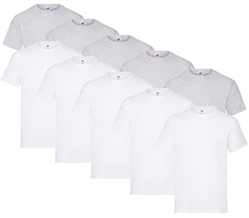 Fruit of the Loom 10er Pack Heavy T, Farbe:5X Weiss + 5X Grau + 1 HL Kauf Notizblock, Größe:XXL von Fruit of the Loom