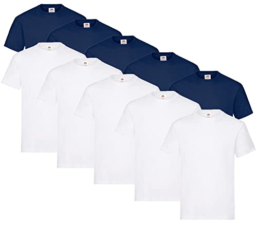 Fruit of the Loom 10er Pack Heavy T, Farbe:5X Weiss + 5X Navy + 1 HL Kauf Notizblock, Größe:M von Fruit of the Loom