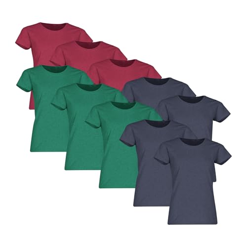 Fruit of the Loom 10er Pack Ladies´ Valueweight T Damen T-Shirt, 4xHeatherNavy +3xHeatherRed +3xHeatherGreen, XL von Fruit of the Loom