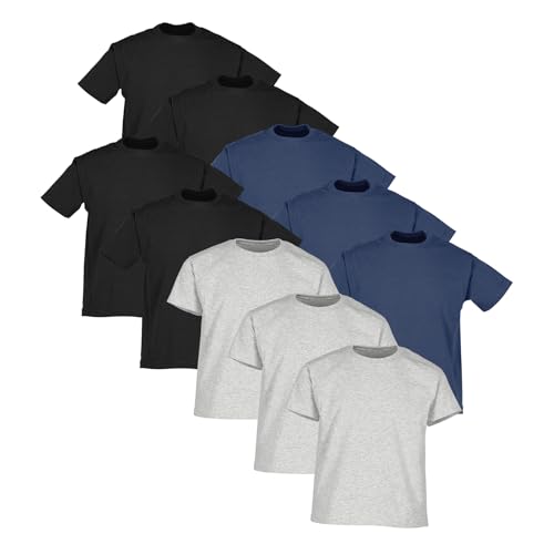 Fruit of the Loom 10er-Pack Valueweight Kinder T-Shirt, 4X Schwarz+ 3X Navy+ 3X Heather Grey, 140 von Fruit of the Loom