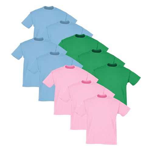 Fruit of the Loom 10er-Pack Valueweight Kinder T-Shirt, 4X Sky+ 3X Light Pink+ 3X Kelly, 128 von Fruit of the Loom