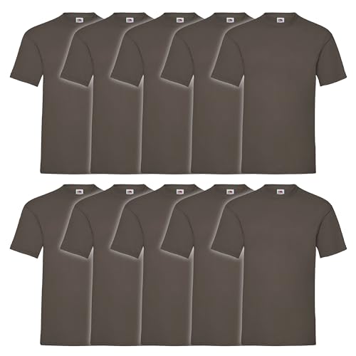 Fruit of the Loom 10er Pack Valueweight T-Shirt + GRATIS MyShirt Stoffbeutel, Farbe:Chocolate, Größe:M von Fruit of the Loom