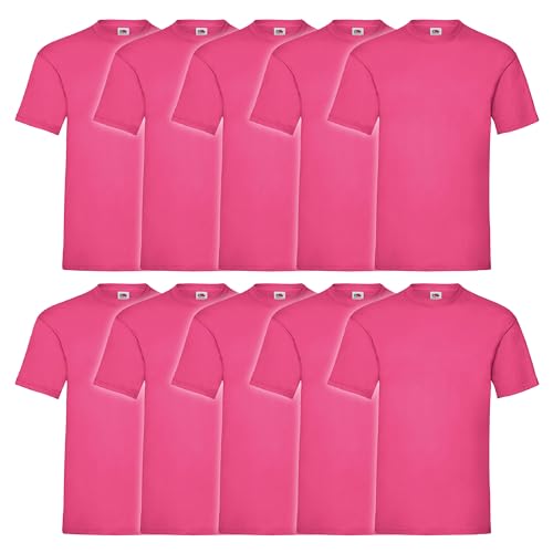 Fruit of the Loom 10er Pack Valueweight T-Shirt + GRATIS MyShirt Stoffbeutel, Farbe:Fuchsia, Größe:2XL von Fruit of the Loom