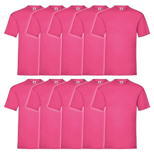 Fruit of the Loom 10er Pack Valueweight T-Shirt + GRATIS MyShirt Stoffbeutel, Farbe:Fuchsia, Größe:XL von Fruit of the Loom