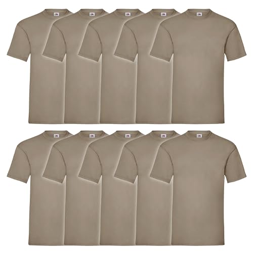 Fruit of the Loom 10er Pack Valueweight T-Shirt + GRATIS MyShirt Stoffbeutel, Farbe:Khaki, Größe:S von Fruit of the Loom