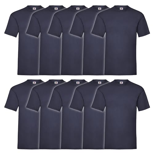 Fruit of the Loom 10er Pack Valueweight T-Shirt + GRATIS MyShirt Stoffbeutel, Farbe:Navy, Größe:4XL von Fruit of the Loom