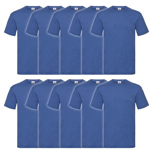 Fruit of the Loom 10er Pack Valueweight T-Shirt + GRATIS MyShirt Stoffbeutel, Farbe:Retro Royalblau meliert, Größe:2XL von Fruit of the Loom