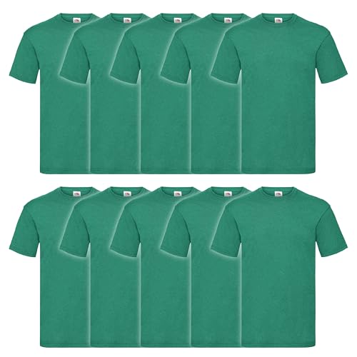 Fruit of the Loom 10er Pack Valueweight T-Shirt + GRATIS MyShirt Stoffbeutel, Farbe:Retro grün meliert, Größe:L von Fruit of the Loom