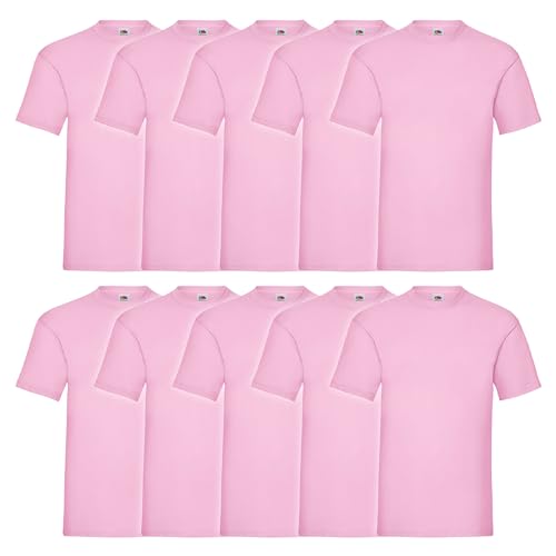 Fruit of the Loom 10er Pack Valueweight T-Shirt + GRATIS MyShirt Stoffbeutel, Farbe:Rose, Größe:M von Fruit of the Loom