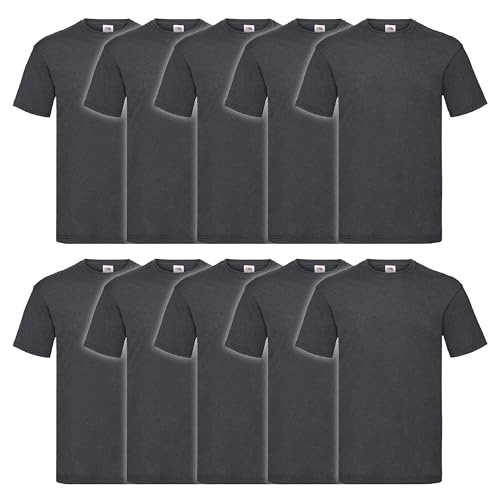 Fruit of the Loom 10er Pack Valueweight T-Shirt + GRATIS MyShirt Stoffbeutel, Farbe:dunkelgrau meliert, Größe:M von Fruit of the Loom