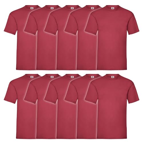 Fruit of the Loom 10er Pack Valueweight T-Shirt + GRATIS MyShirt Stoffbeutel, Farbe:dunkelrot, Größe:M von Fruit of the Loom