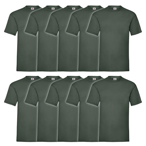 Fruit of the Loom 10er Pack Valueweight T-Shirt + GRATIS MyShirt Stoffbeutel, Farbe:flaschengrün, Größe:L von Fruit of the Loom