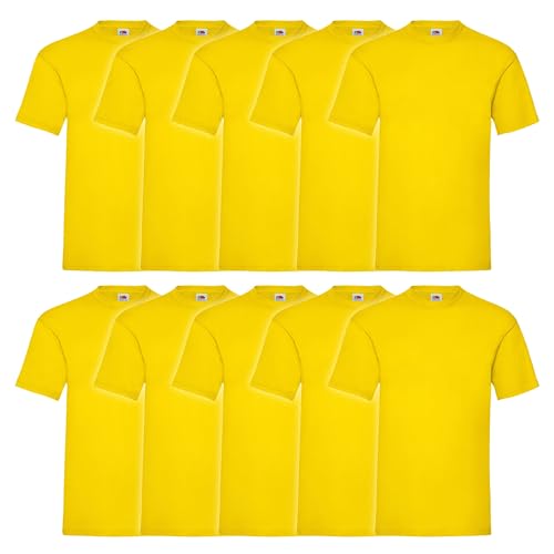 Fruit of the Loom 10er Pack Valueweight T-Shirt + GRATIS MyShirt Stoffbeutel, Farbe:gelb, Größe:S von Fruit of the Loom