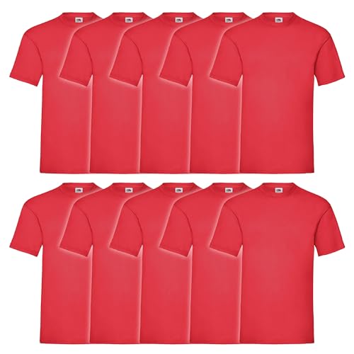 Fruit of the Loom 10er Pack Valueweight T-Shirt + GRATIS MyShirt Stoffbeutel, Farbe:rot, Größe:M von Fruit of the Loom