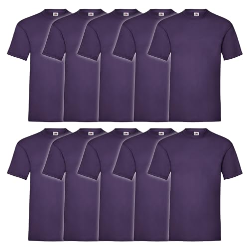 Fruit of the Loom 10er Pack Valueweight T-Shirt + GRATIS MyShirt Stoffbeutel, Farbe:violett, Größe:L von Fruit of the Loom