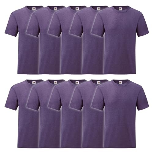 Fruit of the Loom 10er Pack Valueweight T-Shirt + GRATIS MyShirt Stoffbeutel, Farbe:violett meliert, Größe:M von Fruit of the Loom