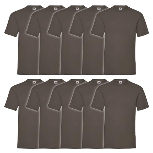 Fruit of the Loom 10er Pack Valueweight T-Shirt + GRATIS MyShirt Stoffbeutel, Farbe:Chocolate, Größe:L von Fruit of the Loom