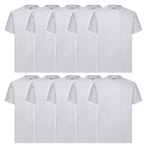 Fruit of the Loom 10er Pack Valueweight T-Shirt + GRATIS MyShirt Stoffbeutel, Farbe:Graumeliert, Größe:2XL von Fruit of the Loom