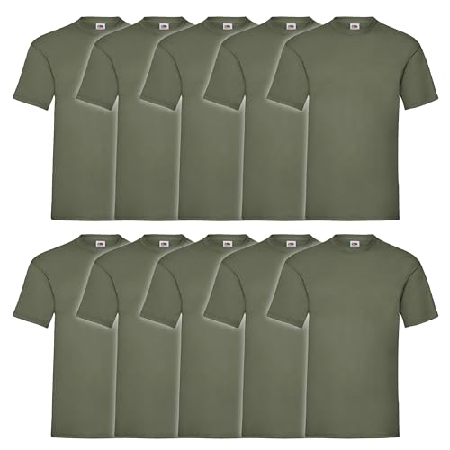 Fruit of the Loom 10er Pack Valueweight T-Shirt + GRATIS MyShirt Stoffbeutel, Farbe:Oliv, Größe:L von Fruit of the Loom