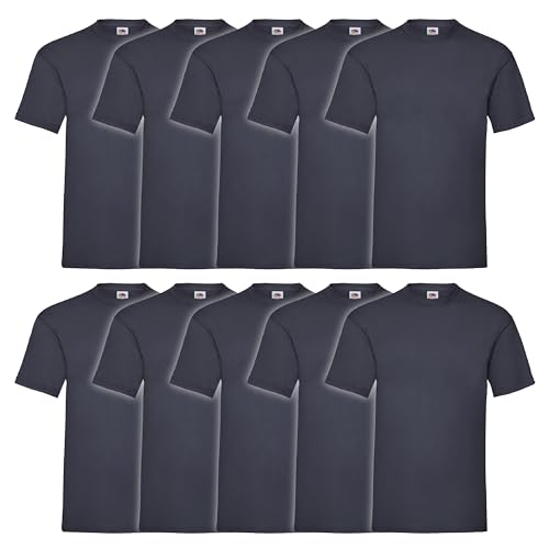 Fruit of the Loom 10er Pack Valueweight T-Shirt + GRATIS MyShirt Stoffbeutel, Farbe:deep Navy, Größe:L von Fruit of the Loom