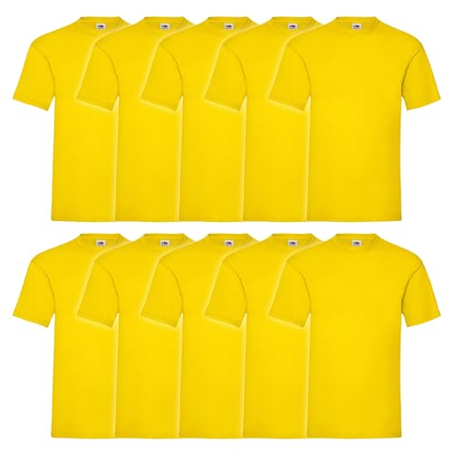 Fruit of the Loom 10er Pack Valueweight T-Shirt + GRATIS MyShirt Stoffbeutel, Farbe:gelb, Größe:M von Fruit of the Loom