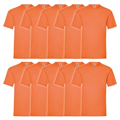 Fruit of the Loom 10er Pack Valueweight T-Shirt + GRATIS MyShirt Stoffbeutel, Farbe:orange, Größe:L von Fruit of the Loom