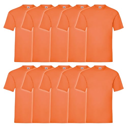 Fruit of the Loom 10er Pack Valueweight T-Shirt + GRATIS MyShirt Stoffbeutel, Farbe:orange, Größe:L von Fruit of the Loom