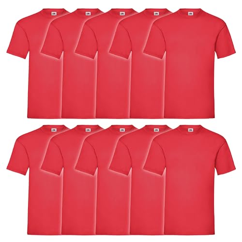 Fruit of the Loom 10er Pack Valueweight T-Shirt + GRATIS MyShirt Stoffbeutel, Farbe:rot, Größe:L von Fruit of the Loom