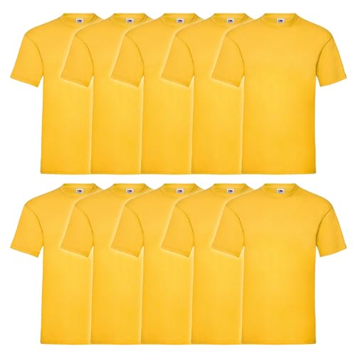 Fruit of the Loom 10er Pack Valueweight T-Shirt + GRATIS MyShirt Stoffbeutel, Farbe:sonnenblumengelb, Größe:L von Fruit of the Loom