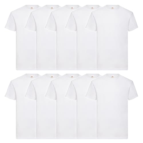 Fruit of the Loom 10er Pack Valueweight T-Shirt + GRATIS MyShirt Stoffbeutel, Farbe:weiß, Größe:3XL von Fruit of the Loom