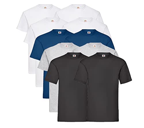 Fruit of the Loom 10er Pack Valueweight T-Shirt Größe S - 5XL T-Shirts in vielen Farben, 4 Weiss / 2Schwarz / 2 Grau / 2 Navy + 1 HL Kauf Notizblock, 3XL von Fruit of the Loom