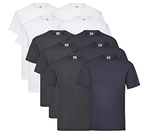 Fruit of the Loom 10er Pack Valueweight T-Shirt Größe S - 5XL T-Shirts in vielen Farben, 4 Weiss / 3 Deep Navy / 3 Dark Heather + 1 HL Kauf Notizblock, 3XL von Fruit of the Loom