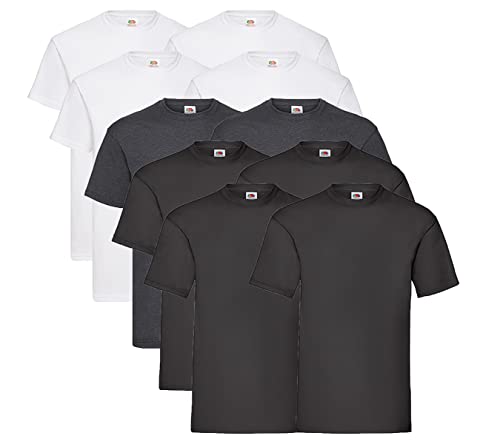 Fruit of the Loom 10er Pack Valueweight T-Shirt Größe S - 5XL T-Shirts in vielen Farben, 4 Weiss / 4 Schwarz / 2 Dark Heather + 1 HL Kauf Notizblock, 3XL von Fruit of the Loom