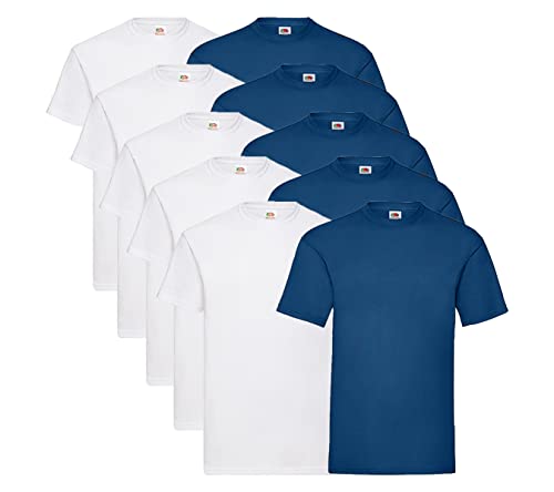 Fruit of the Loom 10er Pack Valueweight T-Shirt Größe S - 5XL T-Shirts in vielen Farben, 5 Weiss / 5 Navy + 1 HL Kauf Notizblock, 3XL von Fruit of the Loom