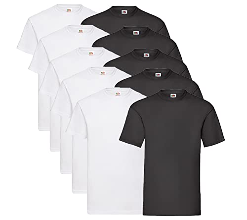 Fruit of the Loom 10er Pack Valueweight T-Shirt Größe S - 5XL T-Shirts in vielen Farben, 5 Weiss / 5 Schwarz + 1 HL Kauf Notizblock, 5XL von Fruit of the Loom