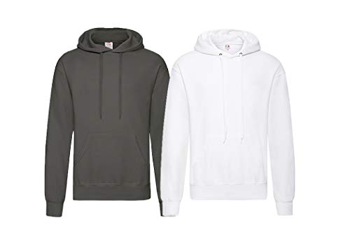 FRUIT OF THE LOOM 2er Classic Hooded Sweat Set Herren Kapuzenpullover Sweatshirt M L XL 2XL 3XL 4XL 5XL Farbsets & HLKauf-Block (1x Anthrazit & 1x Weiss & 1x HLKauf-Block) von FRUIT OF THE LOOM