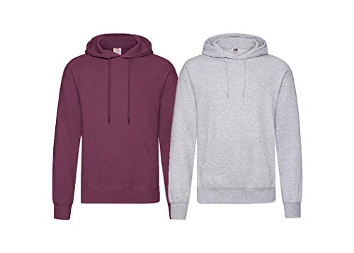 Fruit of the Loom 2er Classic Hooded Sweat Set Herren Kapuzenpullover Sweatshirt M L XL 2XL 3XL 4XL 5XL Farbsets & HLKauf-Block (1x Burgund & 1x Grau & 1x HLKauf-Block) von Fruit of the Loom