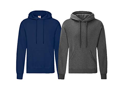 FRUIT OF THE LOOM 2er Classic Hooded Sweat Set Herren Kapuzenpullover Sweatshirt M L XL 2XL 3XL 4XL 5XL Farbsets & HLKauf-Block (1x Dark Heather & 1x Navy & 1x HLKauf-Block) von FRUIT OF THE LOOM