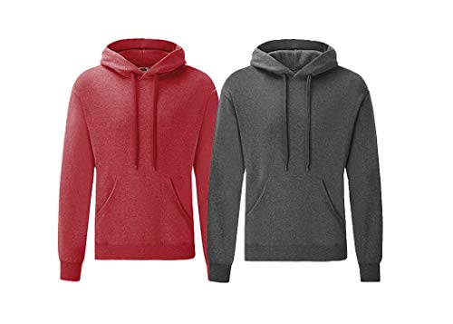 Fruit of the Loom 2er Classic Hooded Sweat Set Herren Kapuzenpullover Sweatshirt M L XL 2XL 3XL 4XL 5XL Farbsets & HLKauf-Block (1x Dark Heather & 1x Vintage Heather Red & 1x HLKauf-Block) von Fruit of the Loom
