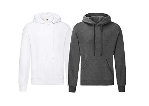 Fruit of the Loom 2er Classic Hooded Sweat Set Herren Kapuzenpullover Sweatshirt M L XL 2XL 3XL 4XL 5XL Farbsets & HLKauf-Block (1x Dark Heather & 1x Weiss & 1x HLKauf-Block) von Fruit of the Loom