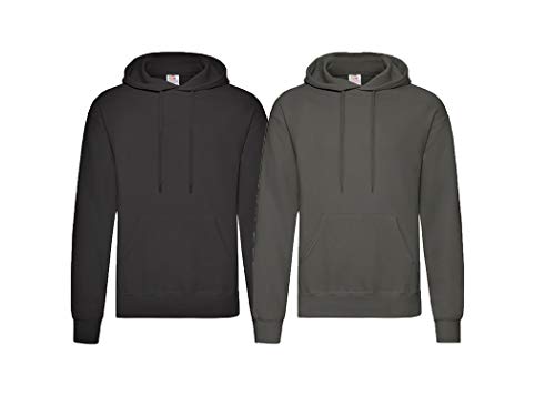 Fruit of the Loom 2er Classic Hooded Sweat Set Herren Kapuzenpullover Sweatshirt M L XL 2XL 3XL 4XL 5XL Farbsets & HLKauf-Block (1x Schwarz & 1x Anthrazit & 1x HLKauf-Block) von Fruit of the Loom